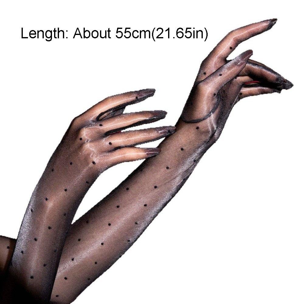 Breathable Polka Dot Five Finger Gloves Ultra-thin Oil Shiny Sheer Gloves Smooth Sheer Material Long Gloves Nightclub