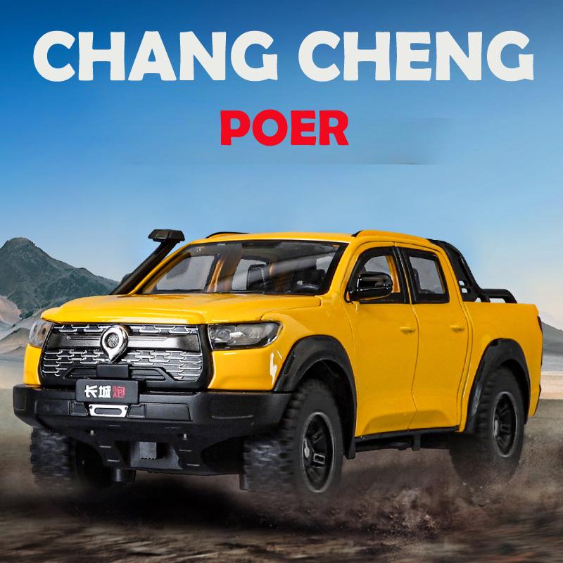 Simulation 1:24 Great Wall Motor POER Pickup Alloy Car Model With Sound Light Off Road Vehicle Toy  Birthday Gift Collection