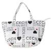 Cecil McBee Green Tote Bag, Women's Logo Pattern Mini Tote, CM121139, White