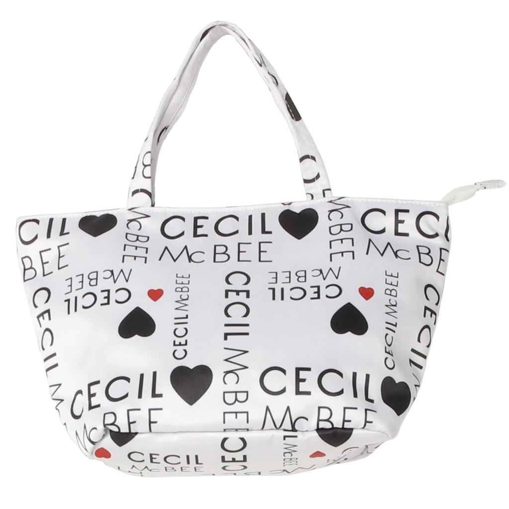 Cecil McBee Green Tote Bag, Women's Logo Pattern Mini Tote, CM121139, White