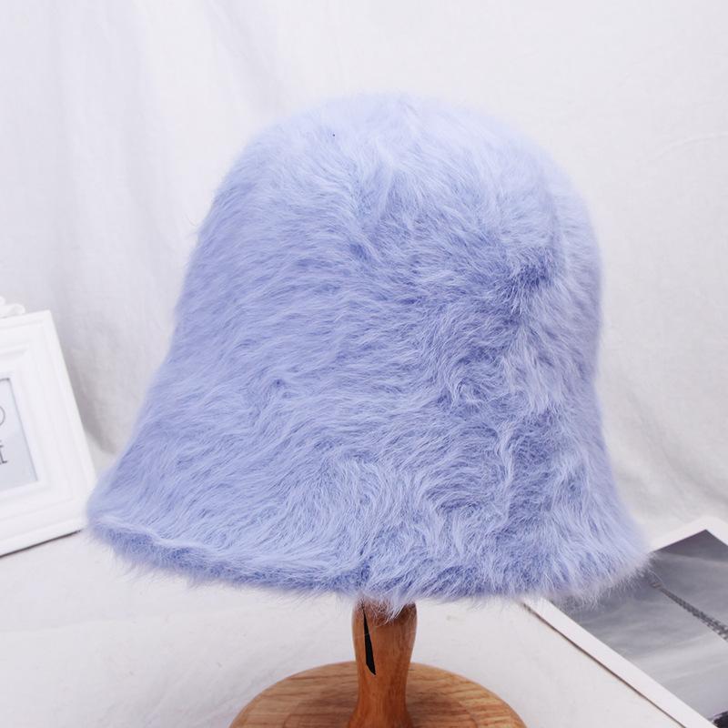Rabbit Fur Bucket Hat Female Furry Fisherman Hat Korean Version Warm Hat Autumn and Winter Plush Cover Face Sunscreen Hat