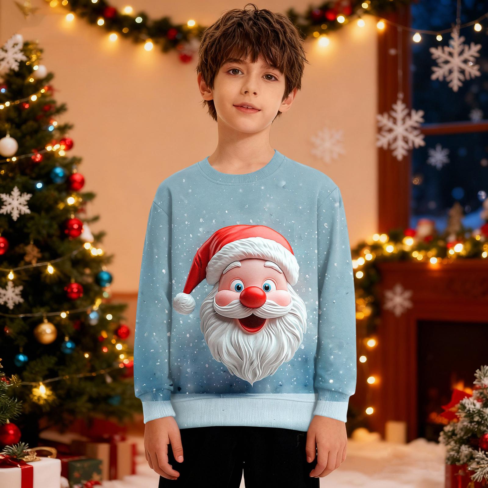 

Рождественский свитшот для мальчиков и девочек, уродливая рождественская футболка, свитшот с круглым вырезом, для малышей, с длинным рукавом, пуловер, наряд, топы 140