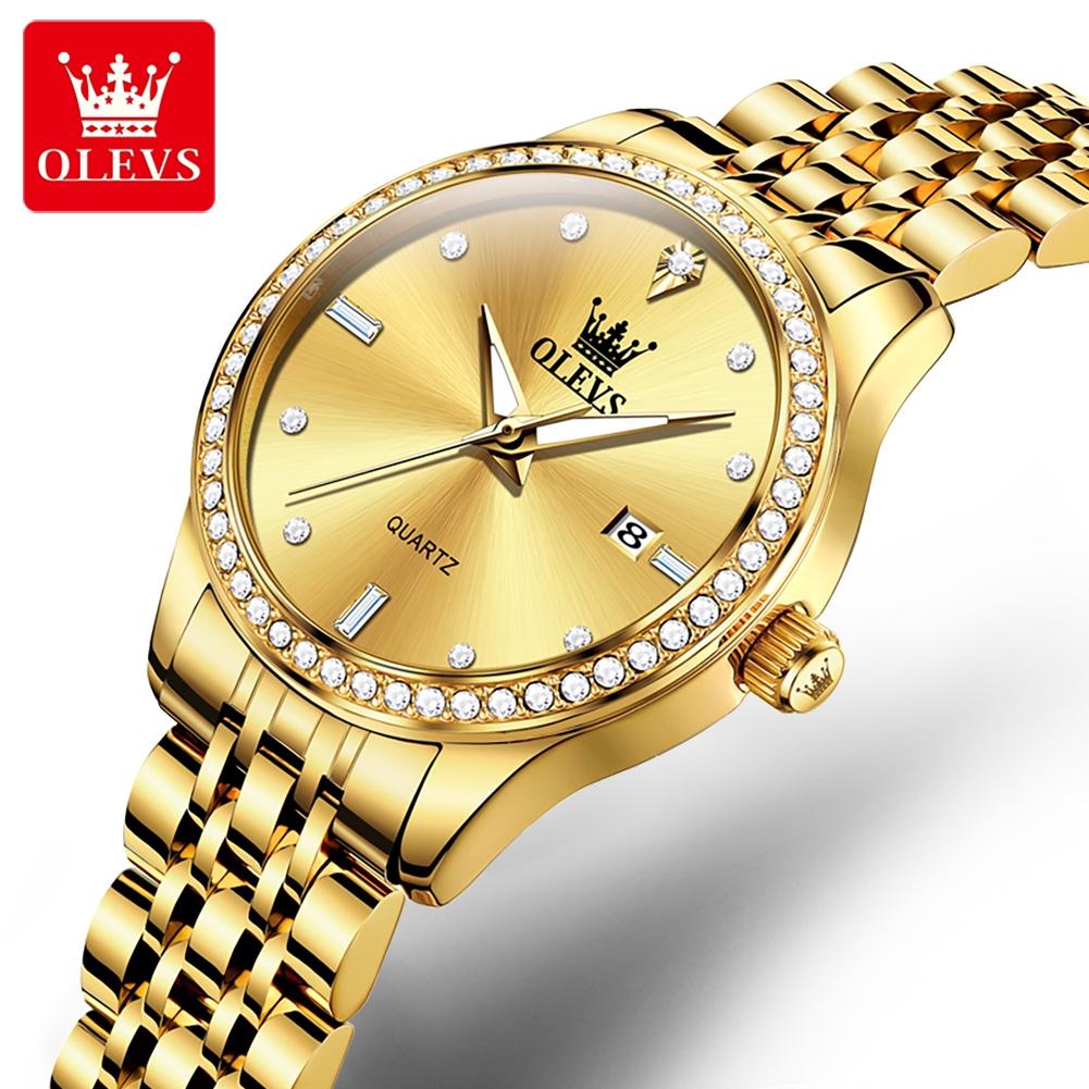OLEVS 3625 Original Quartz Watch for Woman Diamond Dial Solid Steel Strap Waterproof Calendar Fashion Elegant Ladies Wristwatch