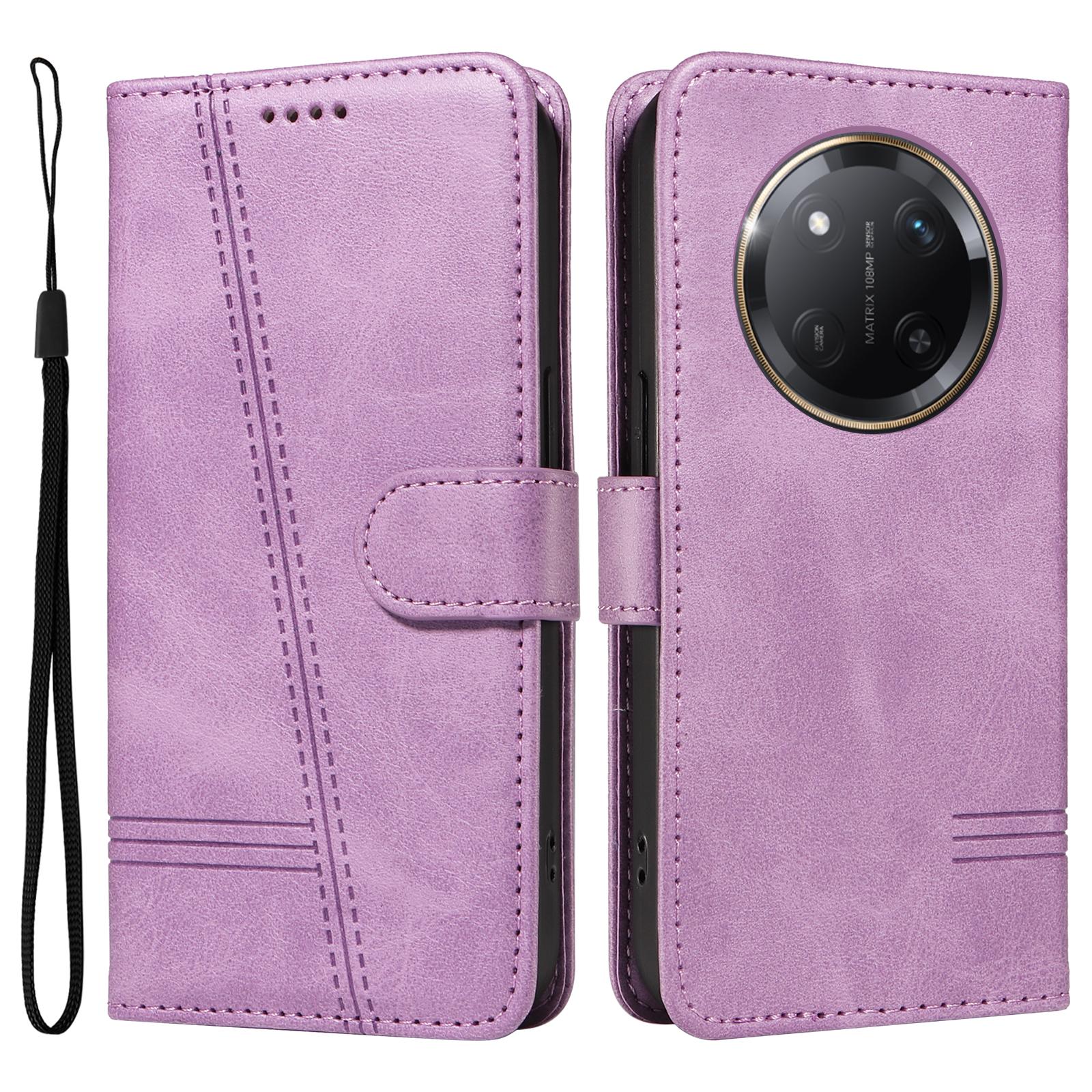 

For Honor X60 Pro 5G/Magic7 Lite 5G/X9c 5G Wallet Phone Case T-Shape Lines Leather Cover Light Purple