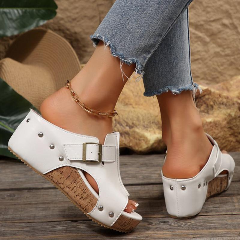 Fashion Outdoor Adjustable Strap Platform Sandals Women Summer Rivet Solid Wedges Women'sandals Slip-on Walking Sandles Woman
