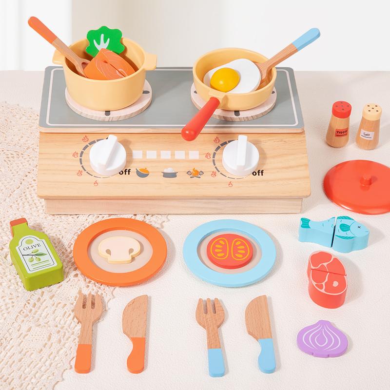 Wooden Kitchen Toy Wooden Tableware Food Sets Toy Role Play Educational Cosplay Preschool Gifts for Kids Kitchen Accessories