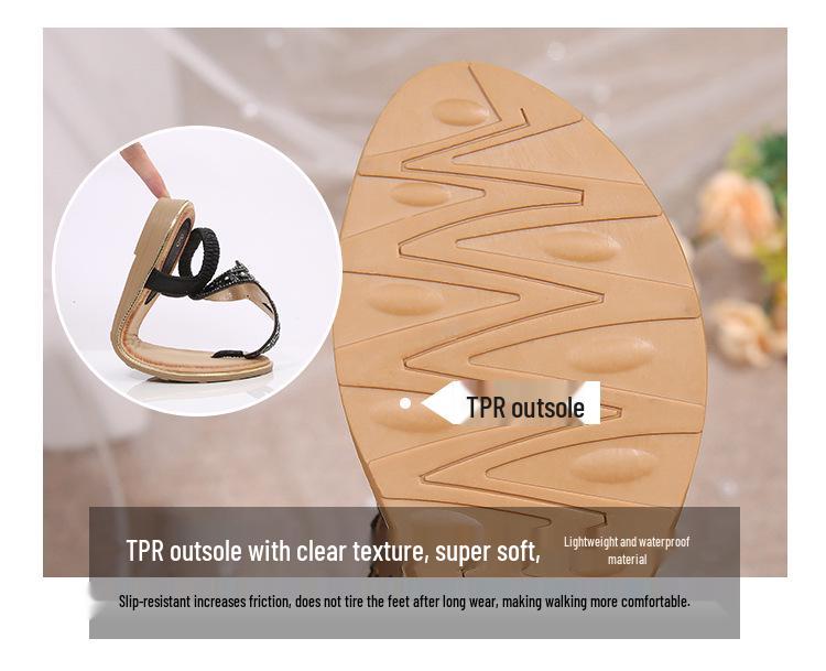 Women's 2025 Spring Rhinestone Bohemian Flat Sandals, Round Toe, Plus Size Available.