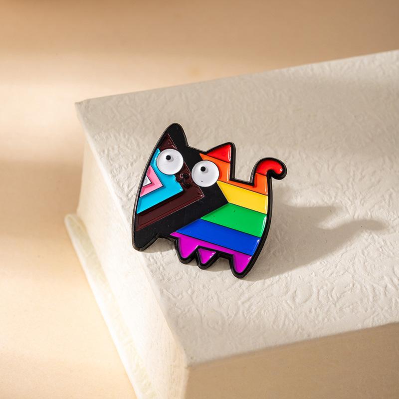 Rainbow Cute Cat Cartoon Animal Metal Brooch Colored Cat Drip Alloy Badge Clothing Backpack Accessories