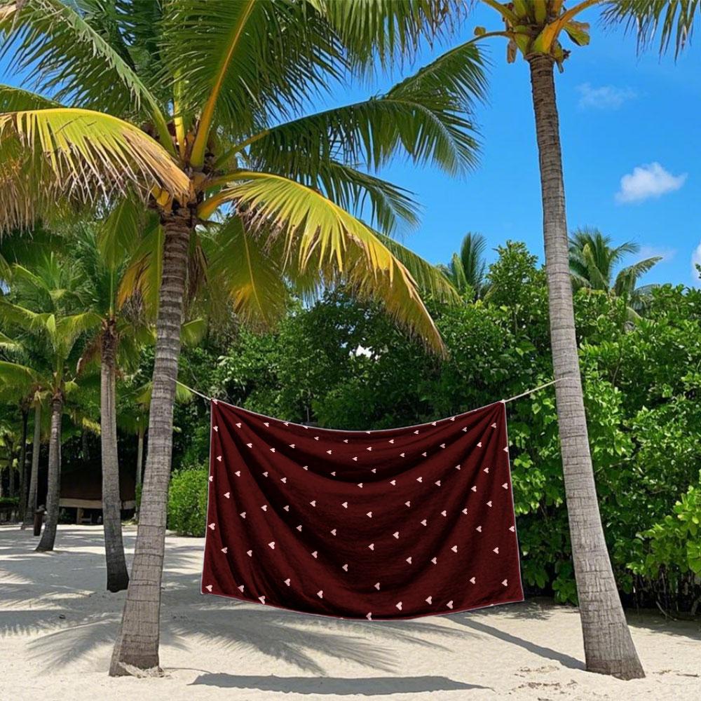 Burgundy Hearts Quick Drying Bath Towel Microfiber Beach Towel Light Weight Swimming Camping Yoga Beach Out