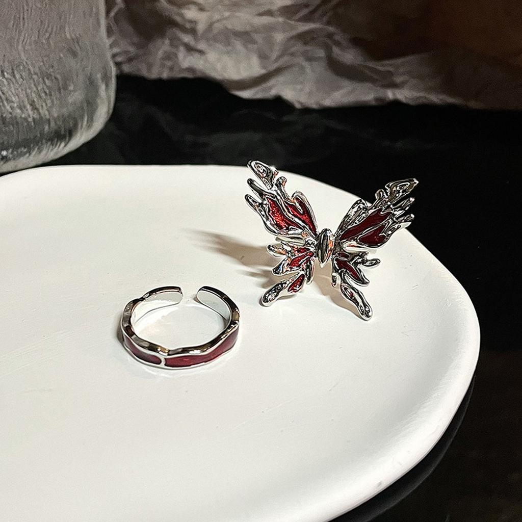 2Pcs Fashion Metal  Butterfly Open Rings Adjustable Gothic Finger Rings Statement Jewelry Simple Knuckles Rings