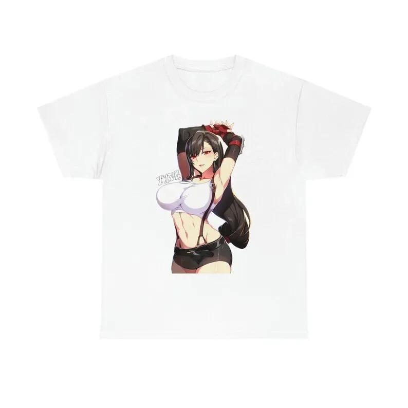 Final Fantasy VII Tifa Lockhart Anime Graphic T-Shirt Waifu Game Black Unisex Oversized Casual Gaming T-shirt