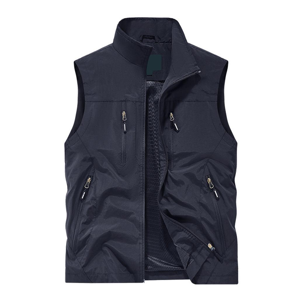 Men's Solid Color Outdoor Multi Pocket Vest Loose Vest Workwear Casual Jacket Vest