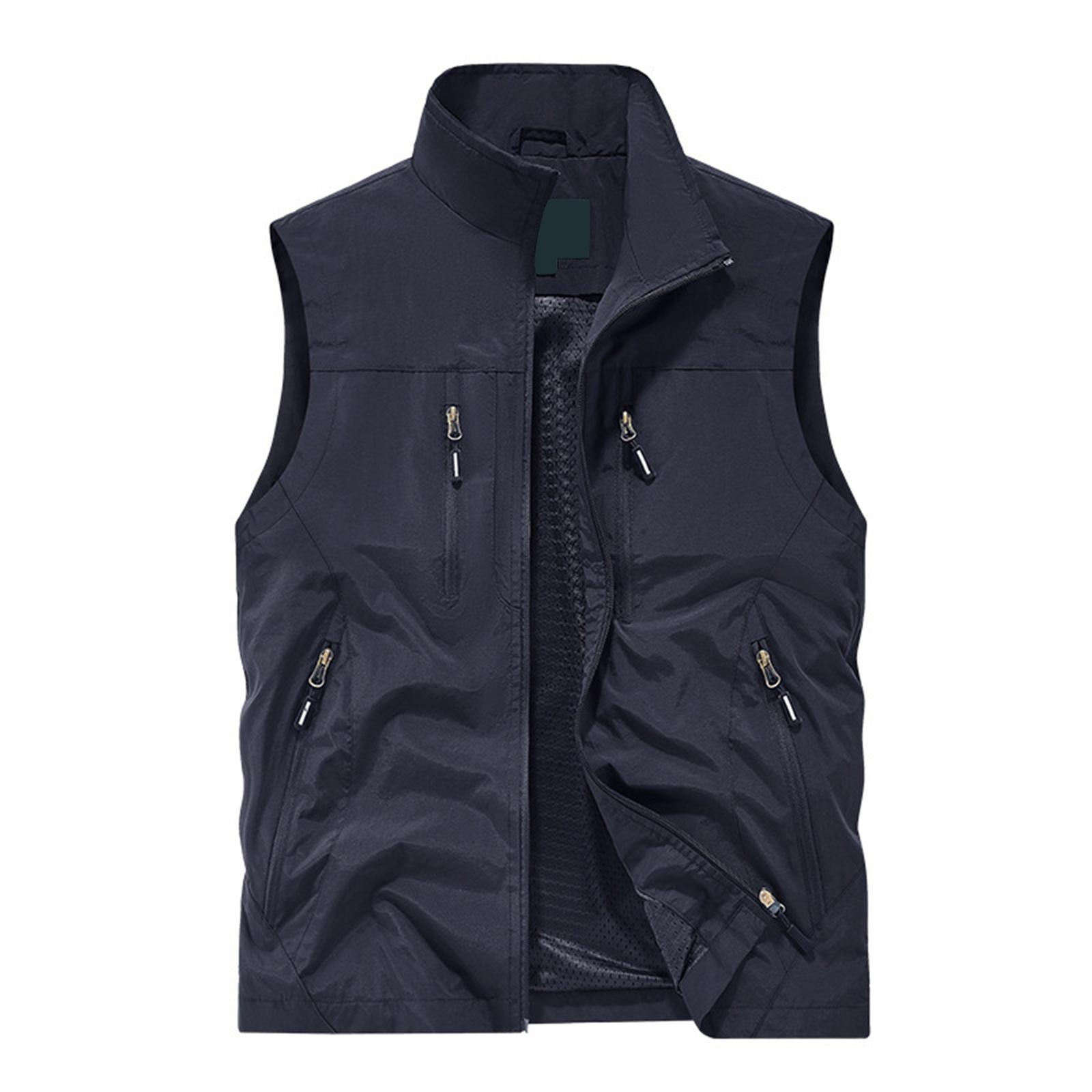 

Men s Solid Color Outdoor Multi Pocket Vest Loose Vest Workwear Casual Jacket Vest XXL
