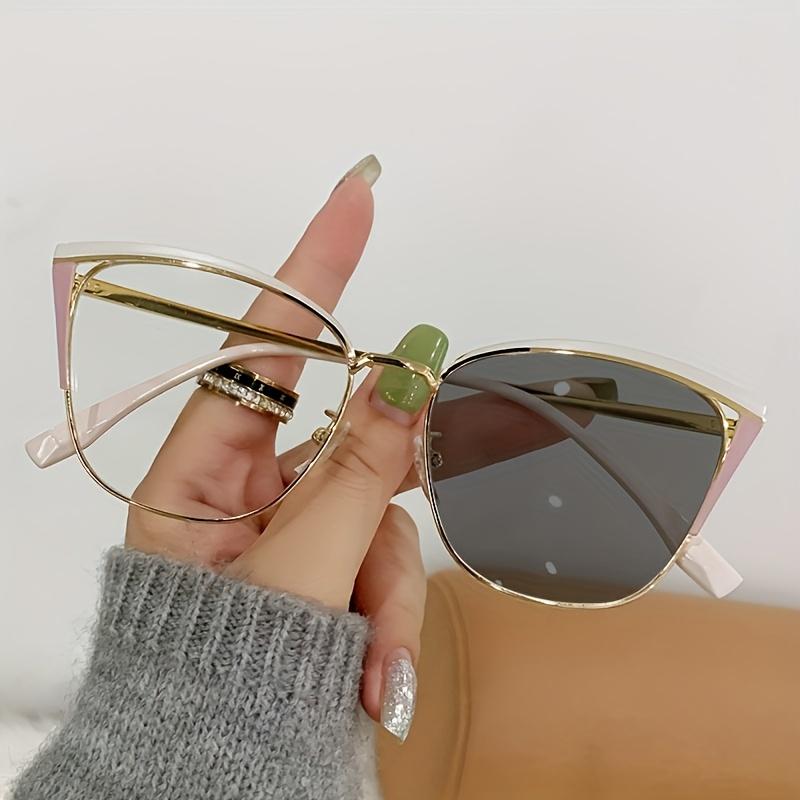 1pcs Advanced anti blue light color changing glasses metal cat eye glasses ultra light frame women's fashionable sunglasses