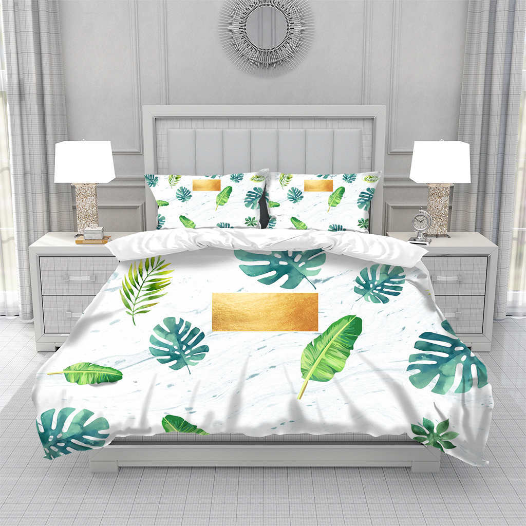 Tropical Hawaii King Queen Duvet Cover Hello Summer Palm Leaf Quilt Cover Exotic Bedding Set 2/3pcs Polyester Comforter Cover