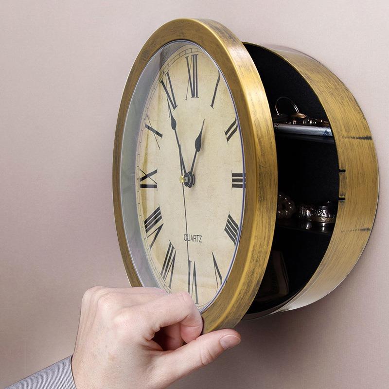 

Creative Wall Clock Safe - Hidden Storage for Jewelry & Cash. LCD Time Display, Anti-Theft Design, Suitable for Living Room золотий