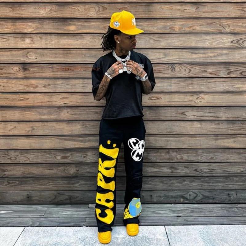 ZYLLO Y2k High Waist Sports Pants Gothic Retro Letter Trousers Men Loose Casual Versatile Wide Leg Pants Women