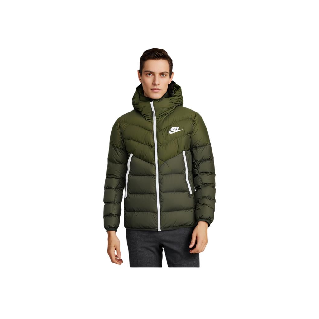 Nike Logo Zip Hooded Down Jacket Men Outerwear Olive-Green DV0754-326