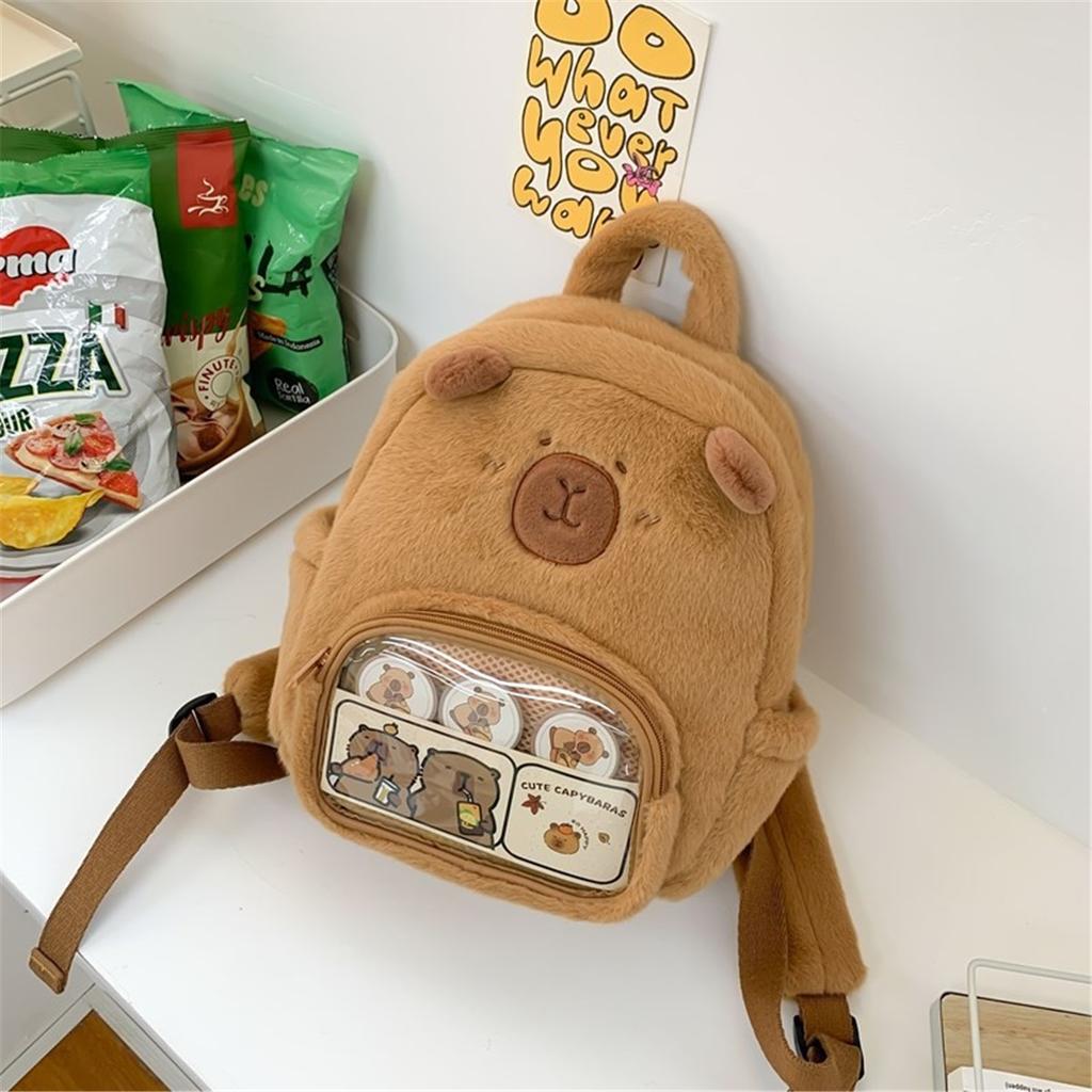 Cartoon Capybara Plush Doll Backpack Capibala Furry Crossbody Bag Children’s Holiday Gift