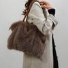 Winter Plush Tote Bag Women Large Capacity Fluffy Shoulder Bag Fashi Casual Handbag With Woven Handle Cute Chain Crossbody Bag