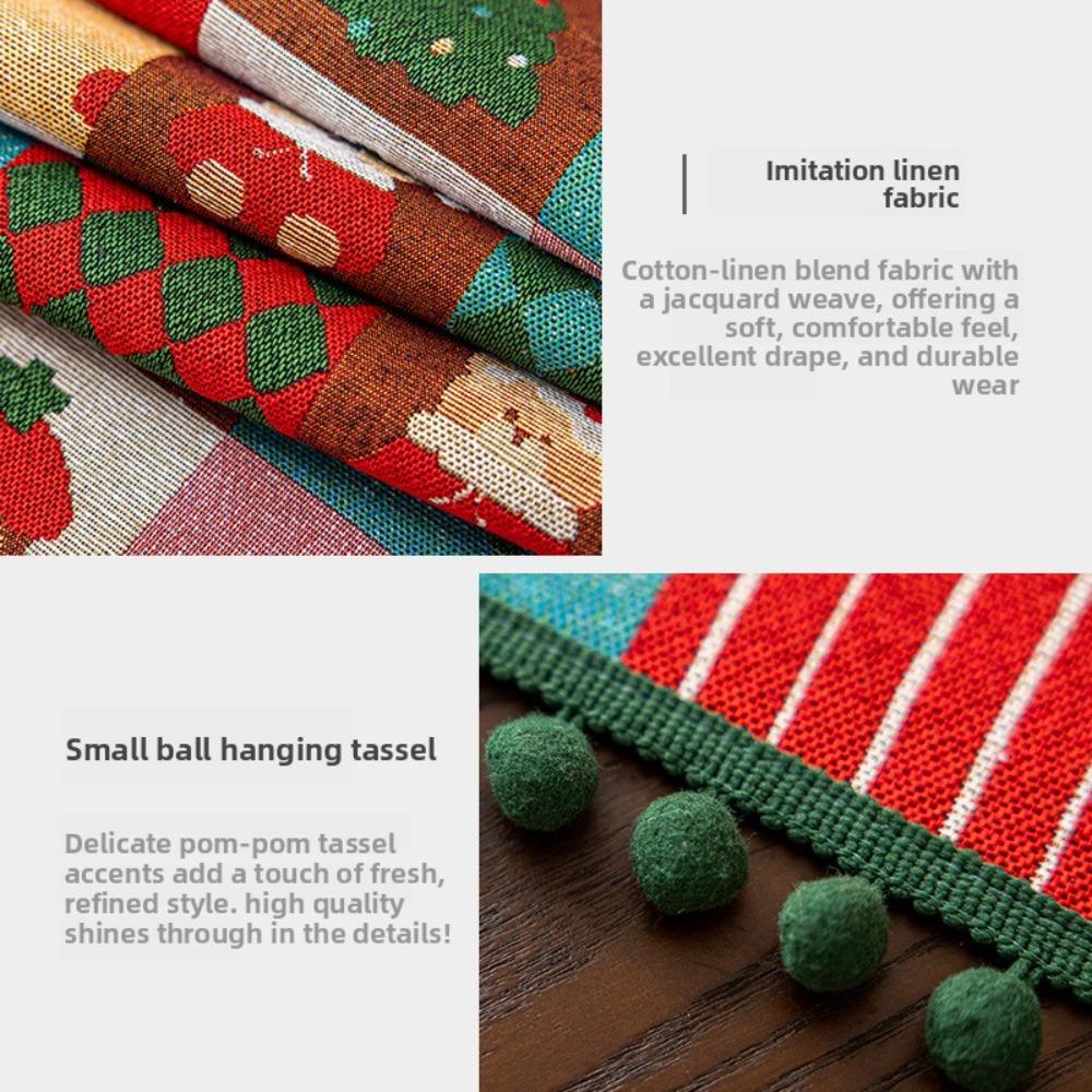 Christmas Santa Table Runner Cotton Linen Look Festive Dining Decor for 6 People Holiday Tablecloth