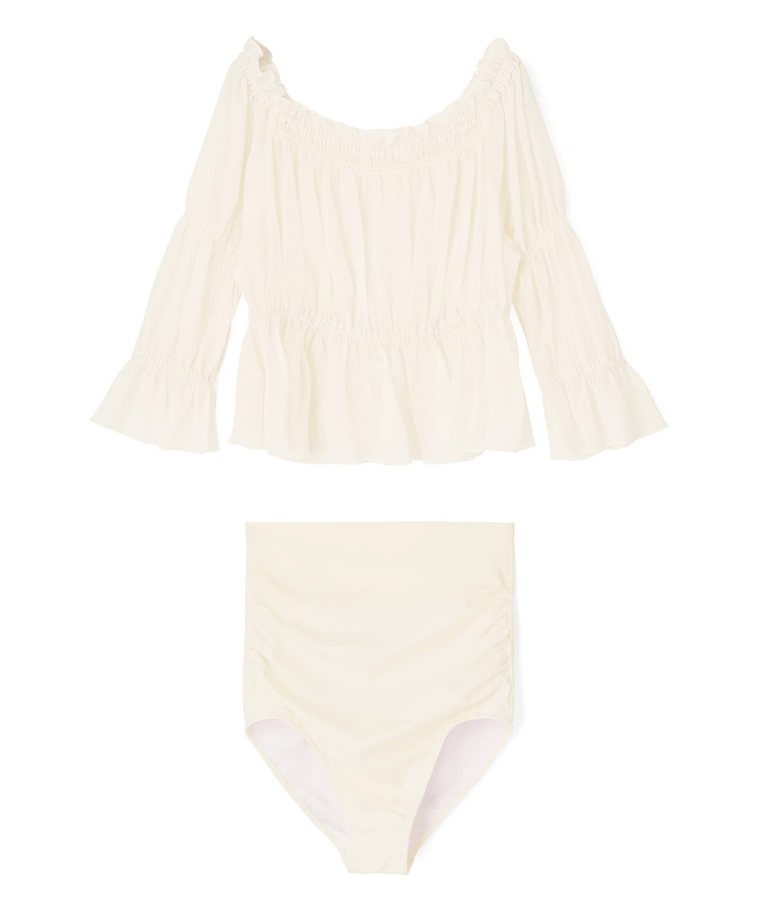

Swimwear Bikini Swimsuit with Puff Sleeve White [Sanai Paradise] Set, 3-Piece Top, 55-53-5-1067, Women s, білий