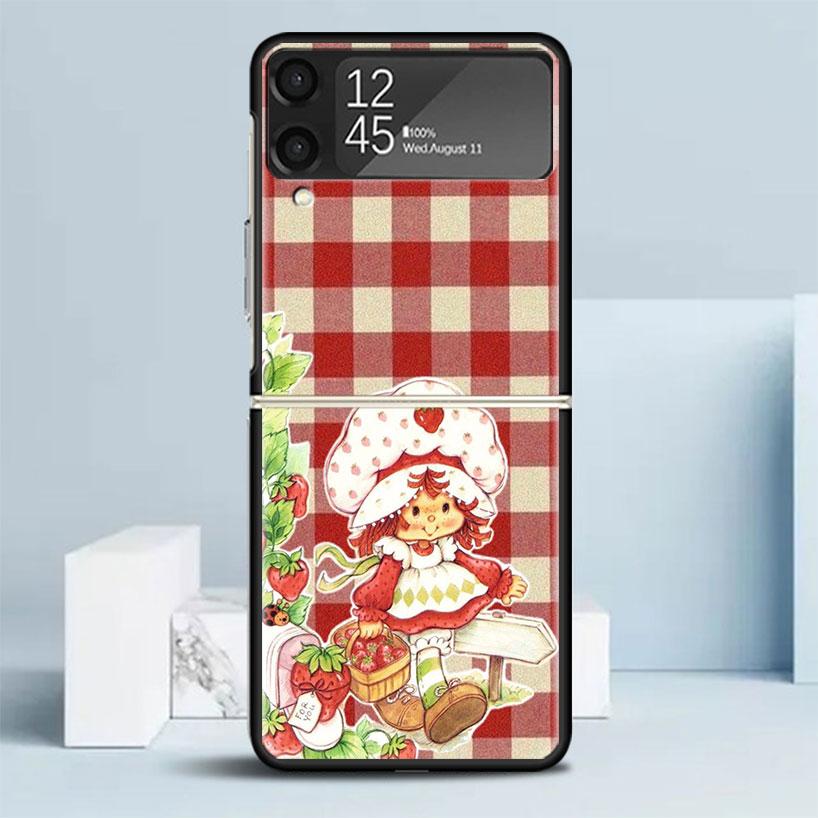 

Strawberry Cartoon Girl Black Cover for Samsung Galaxy Z Flip 7 6 5 4 3 5G Phone Case Flip7 Flip6 Flip5 Flip4 Flip3 Pattern Case Samsung Z Flip 5
