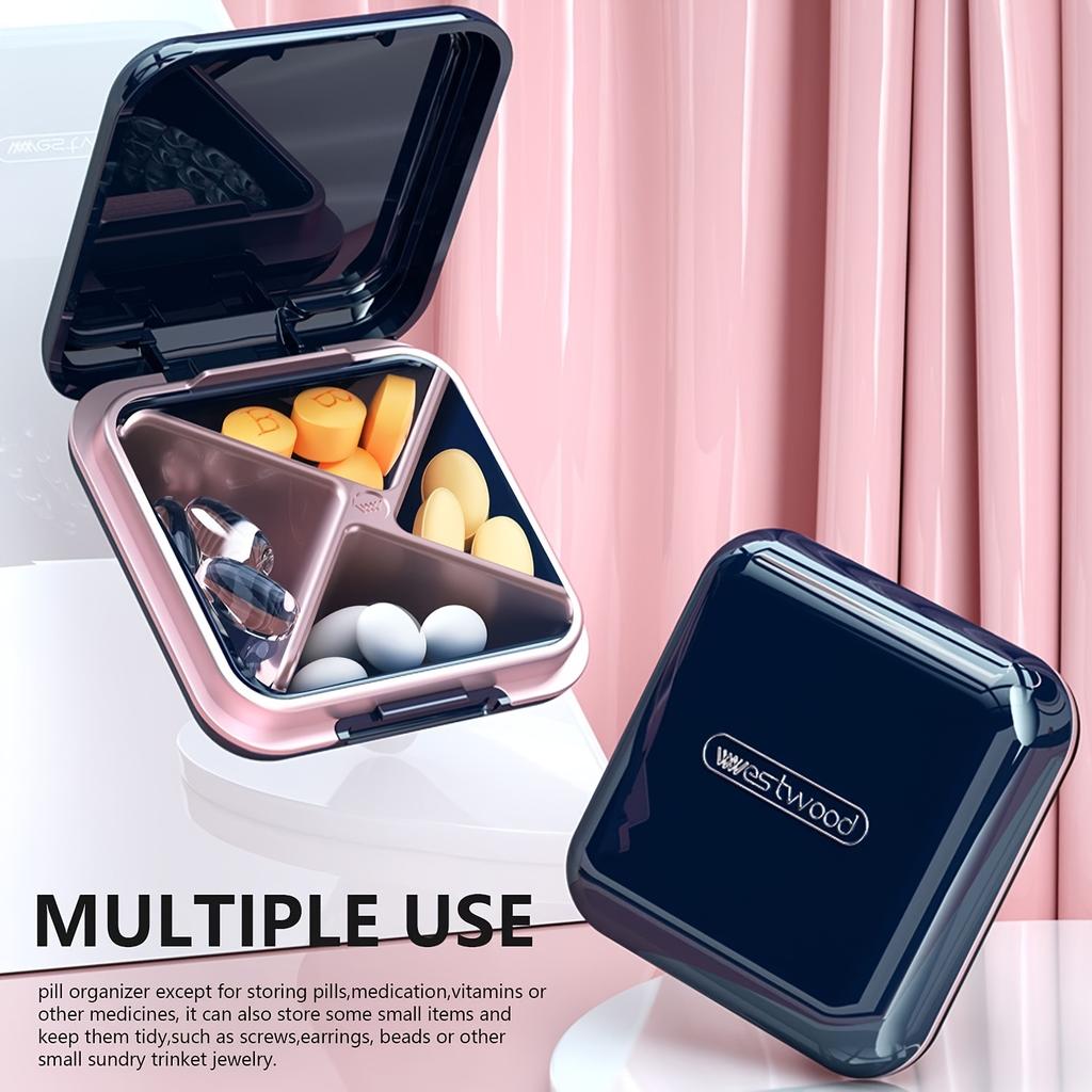 UNTIOR 4 Grids Pill Organizer Portable Mini Medicine Pill Case Sealed Moisture-proof Large Capacity Pill Storage Box