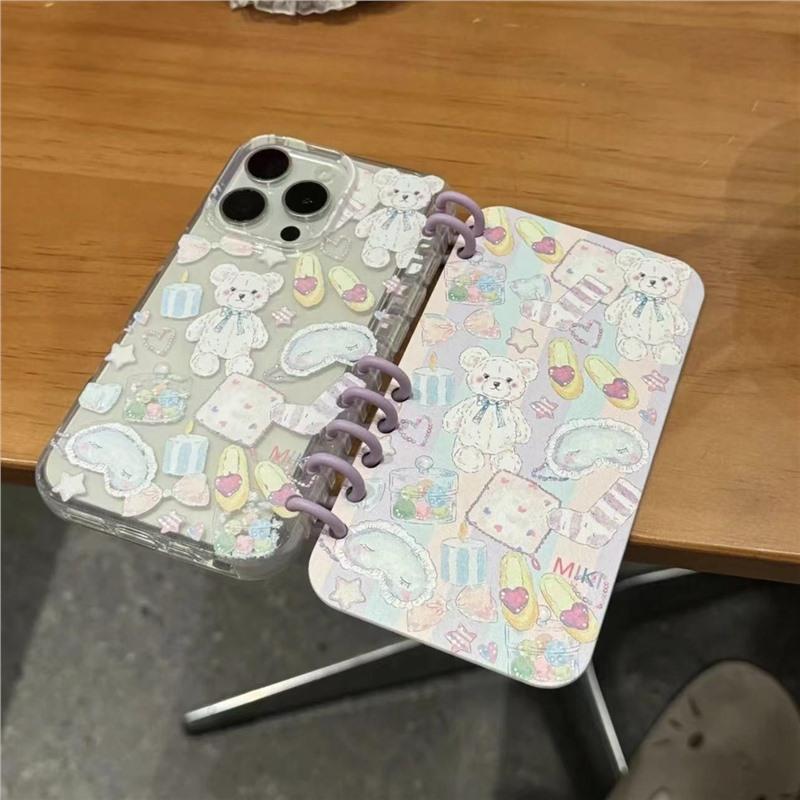 Cute Bear Doll Book Case for Apple 16 Promax Mobile Phone Case for IPhone 15 Laptop Protective Cover