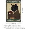 Vintage Black Cat Coffee Poster More Espresso Less Depresso Wall Sign Novelty Metal Tin Sign Home Vintage Art Decor Iron Painting 8X12 Inch