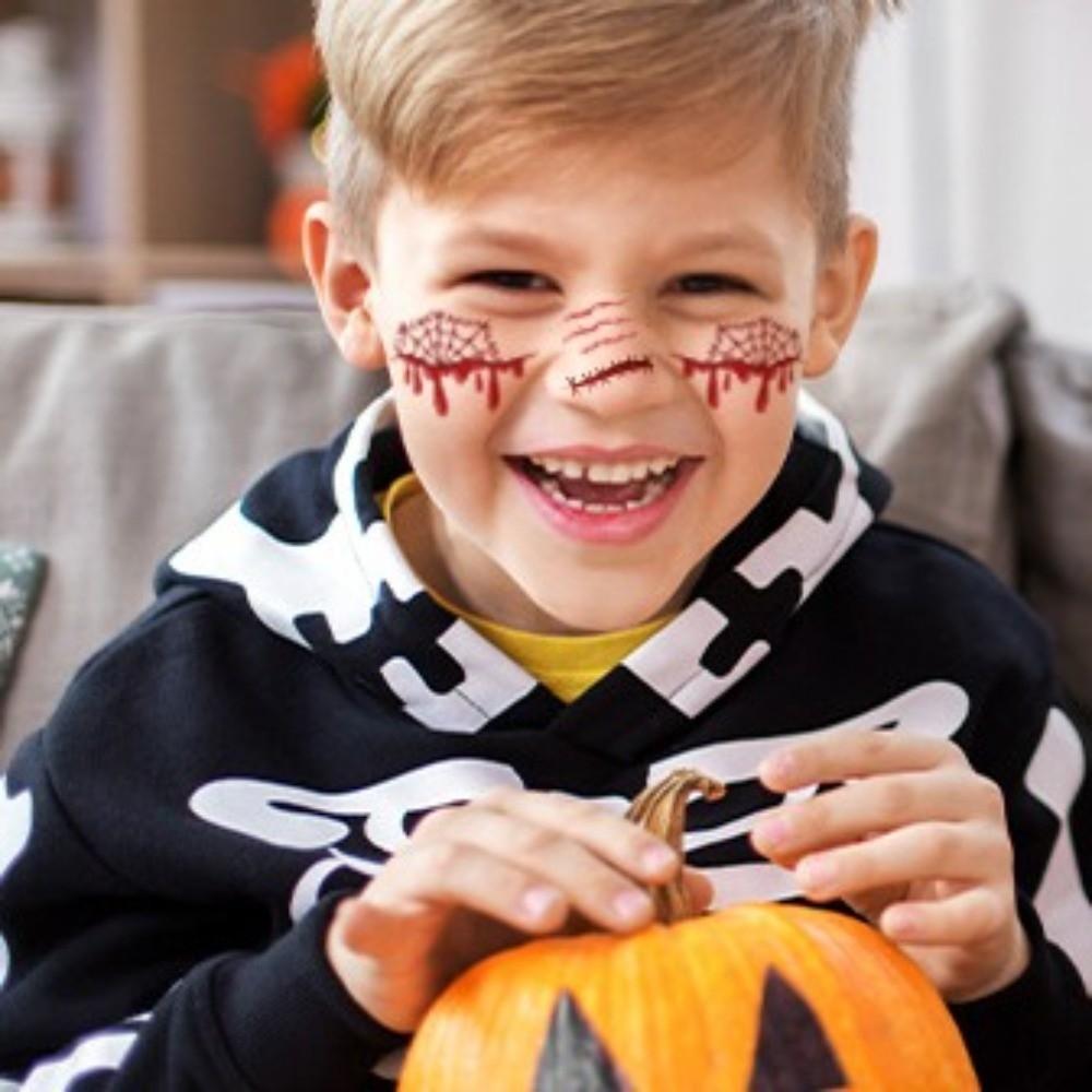 12Pcs Pumpkin Halloween Face Tattoo Sticker Body Art Scar Stickers Kids Adult Eye Make Up
