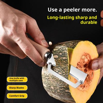 Vegetable Peeler with Ergonomic Wood Handle 2-in-1 Bottle Opener Wide Curved Blade Sharp Peeler for Potatoes Apples Citrus Carrots Kitchen Gadgets