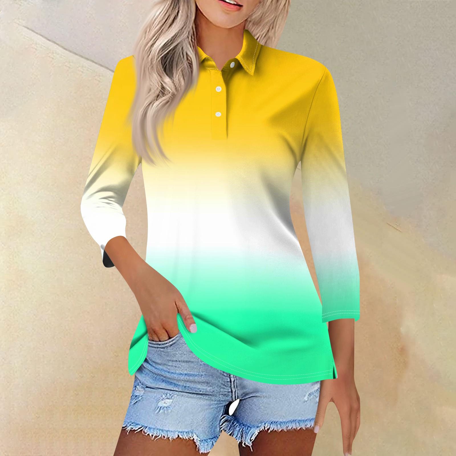 

Женская модная повседневная рубашка с отворотом и рукавом 3/4, женские топы на пуговицах XL жёлтый