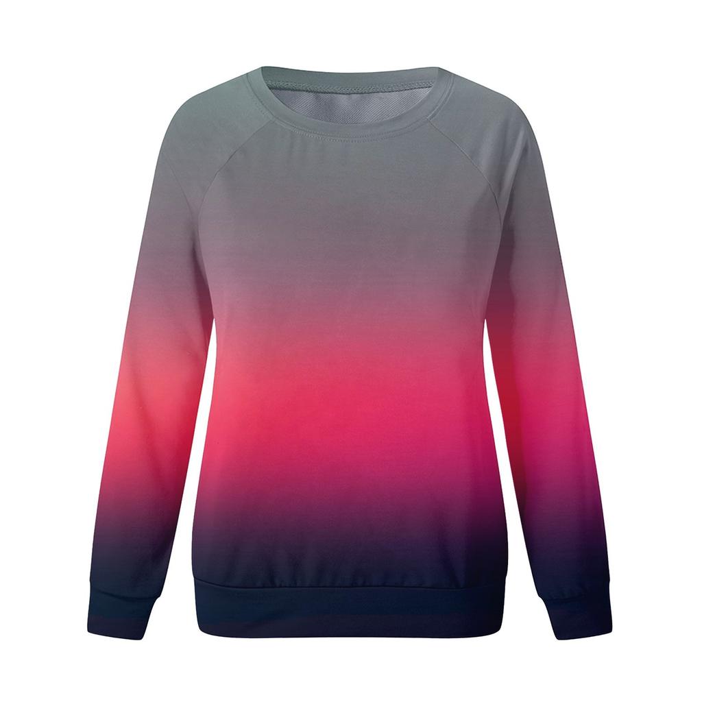 Damen Rundhals-Oberteile Baumwolle Damen Casual Fashion Print Langarm O-Ausschnitt Pullover Top Bluse