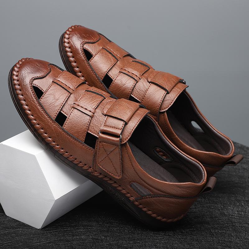 Italian Handmade Soles for Men's Loafers Hollowed Out Breathable Camping Sandals Comfortable for Men's Driving Casual Shoes