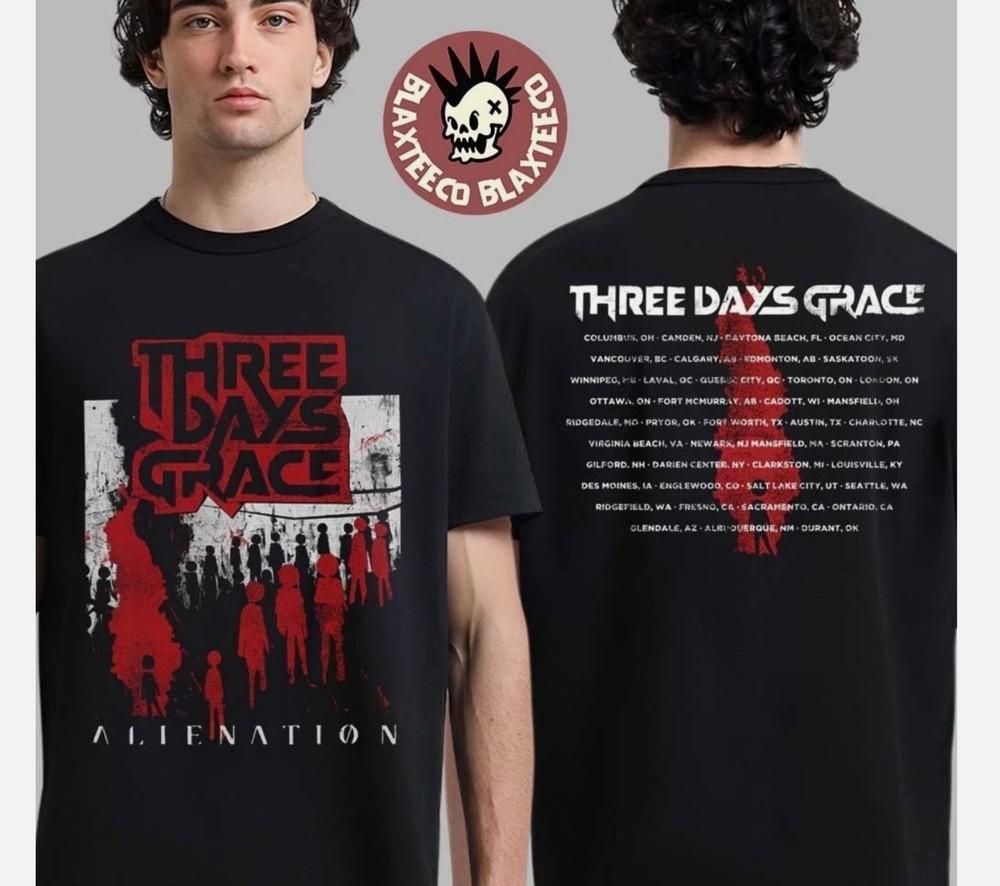 

Three Days Grace Alienation 2025 Tour Merch Two Sided T-Shirt Unisex T-Shirt XXXXL
