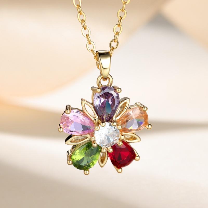 

Hein explosion gold colored diamond five-petaled flower stud earrings necklace female wind collarbone chain jewelry
