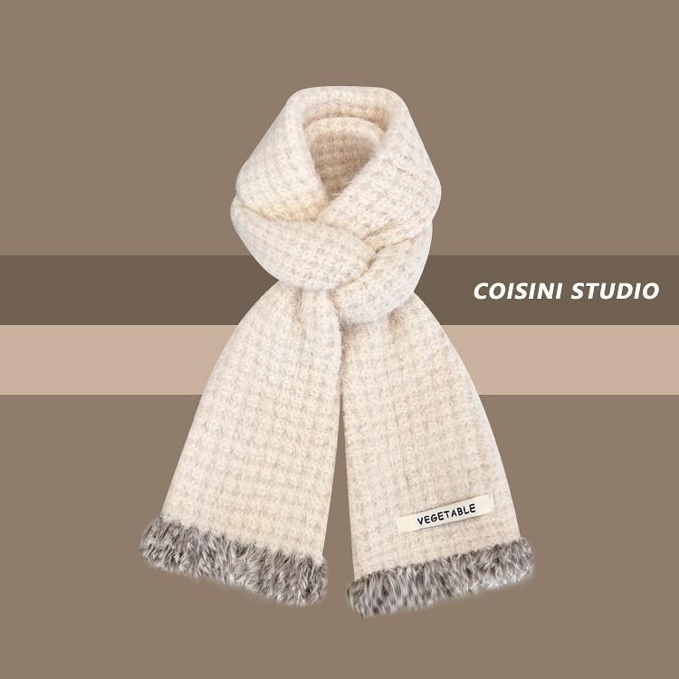 New Soft and Waxy Raw Edge Knitted Small Scarf for Women in Autumn and Winter Warm and Versatile Student Couple Woolen Scarf Trendy