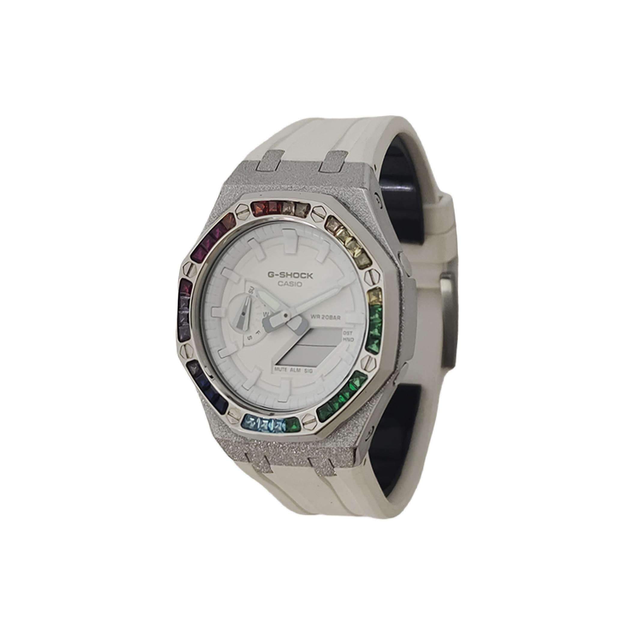 CASIO Men Liquid Crystal,Analog Dual Display Series White Watch GA-2100-7A7(Watch3--) Regular Watch Box
