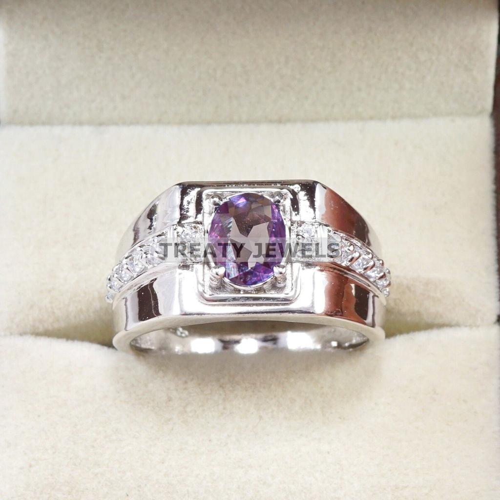 Alexandrite Oval Cut Gemstone With 925 Sterling Silver Ring For Men's #A631 JL375656872253
