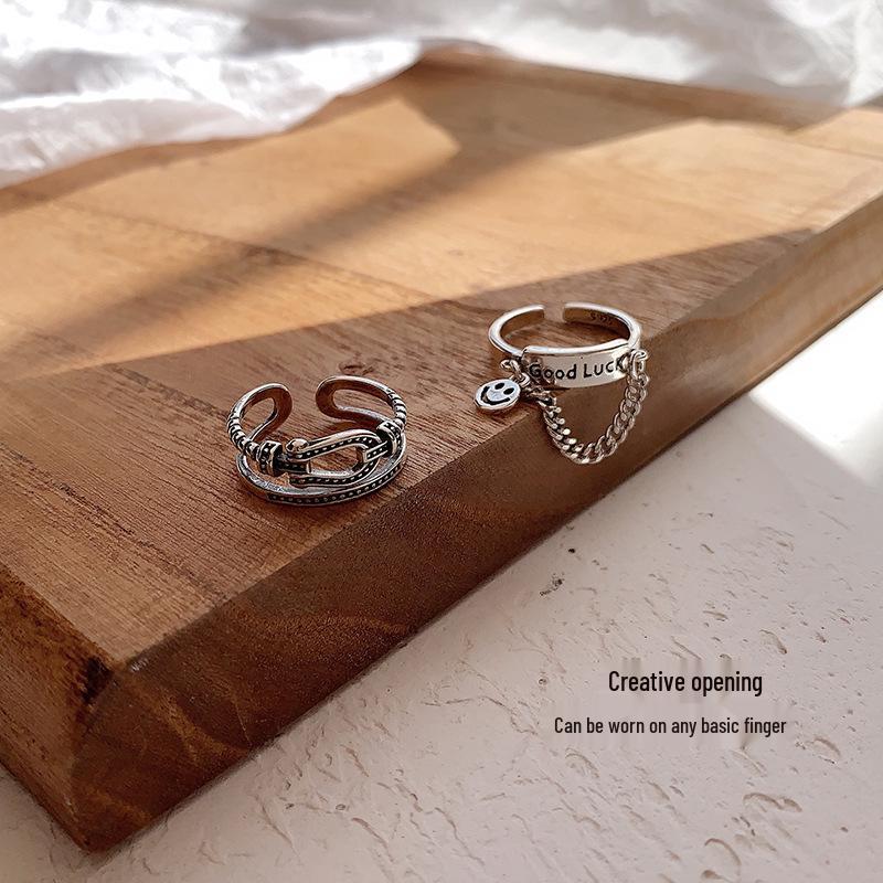 Women's Retro Good Luck Open Chain Ring - Korean Style Trendy Index Finger Jewelry