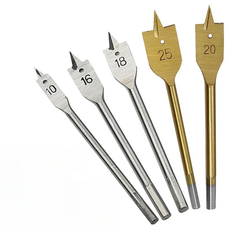 1 Set 6 Pcs Spade Drill Bit Set Paddle Flat Bits Hole Cutter Titanium Coating Carbon Steel Woodworking Tool 10/12/16/18/20/25mm