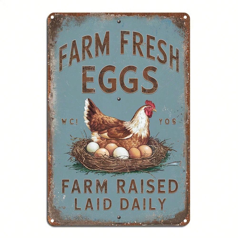 Vintage Farm Fresh Eggs Rustic Chicken Metal Sign 12x8 Inch Kitchen Wall Decor Aluminum Plaque