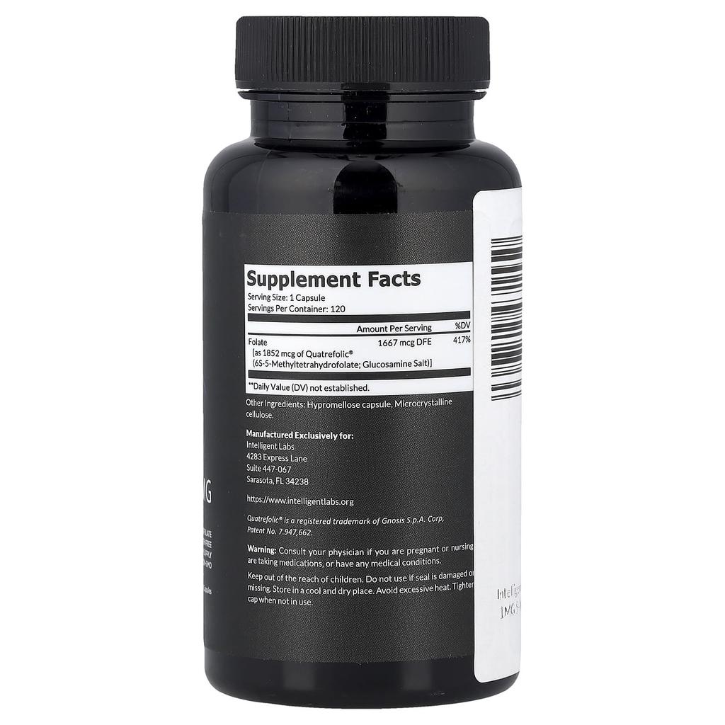 Intelligent Labs, 5-MTHF, 1 mg, 120 Veggie Capsules