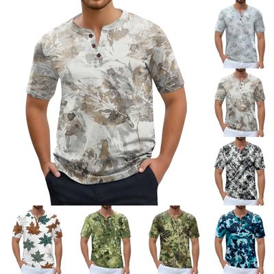Moda Masculina Estampada Manga Curta Tops Camiseta