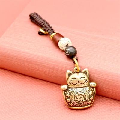Retro Niedliche Katze Massiv Messing Schlüsselanhänger & Anhänger für Taschen und Autos