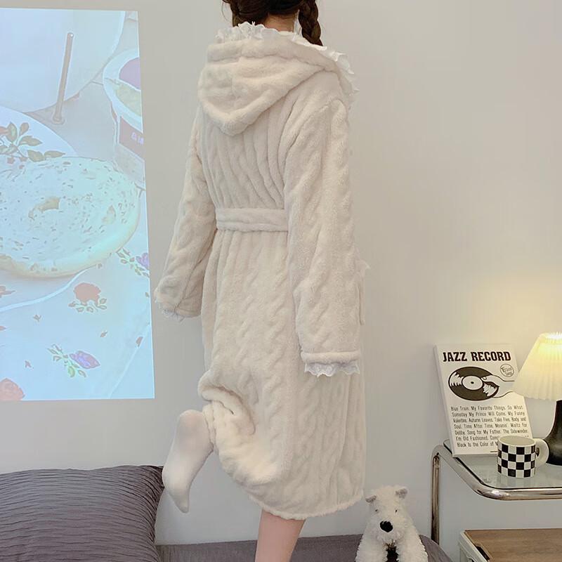 OEING Women's Thickened Flannel Hooded Robe