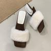 Fashion Liyke Strange Style Fretwork Wedges Shoes For Woman Fur Fluffy High Heels Slipper Fashion Party Dress Sandal Female Mules Slides