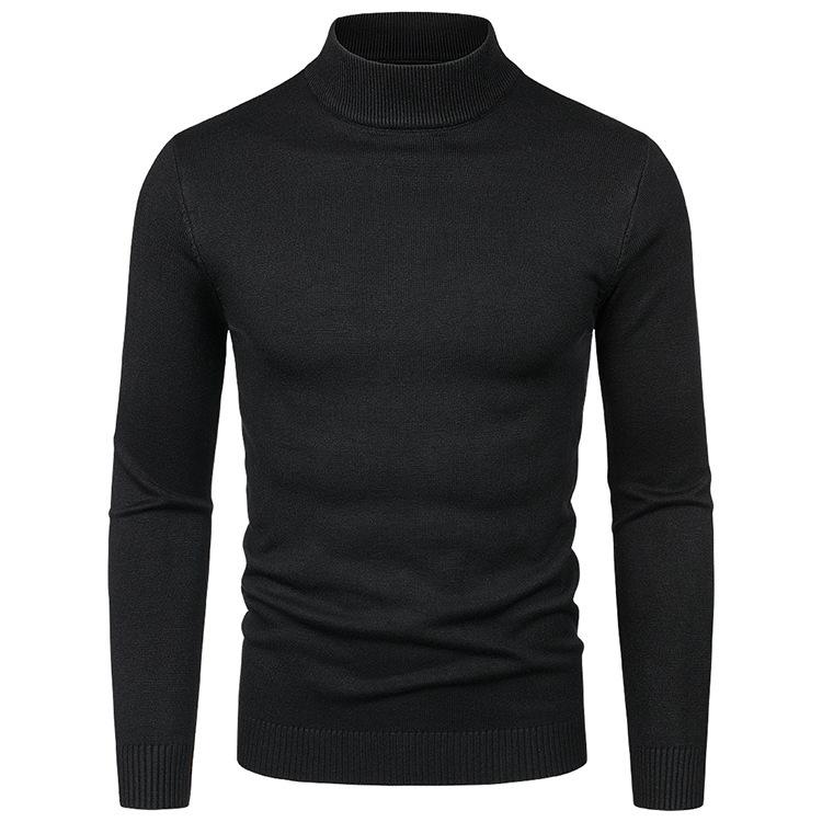 Autumn and Winter Men's Semi-high-neck Sweater, Men's Slim-fit Solid Color Pullover Base Knitted Sweater
