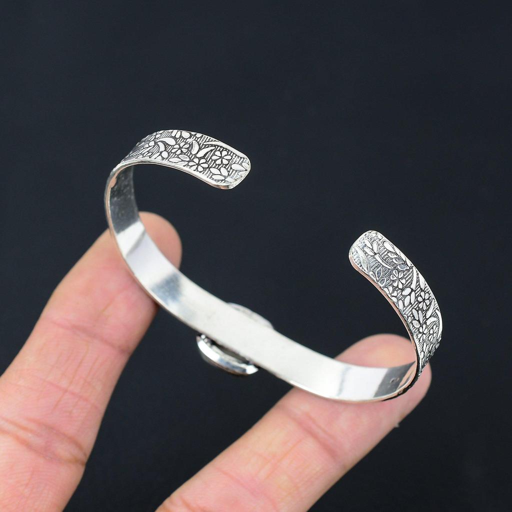 Daughters Day Sale Oval Pink Opal Gemstone 925 Sterling Silver Bangle Bracelet